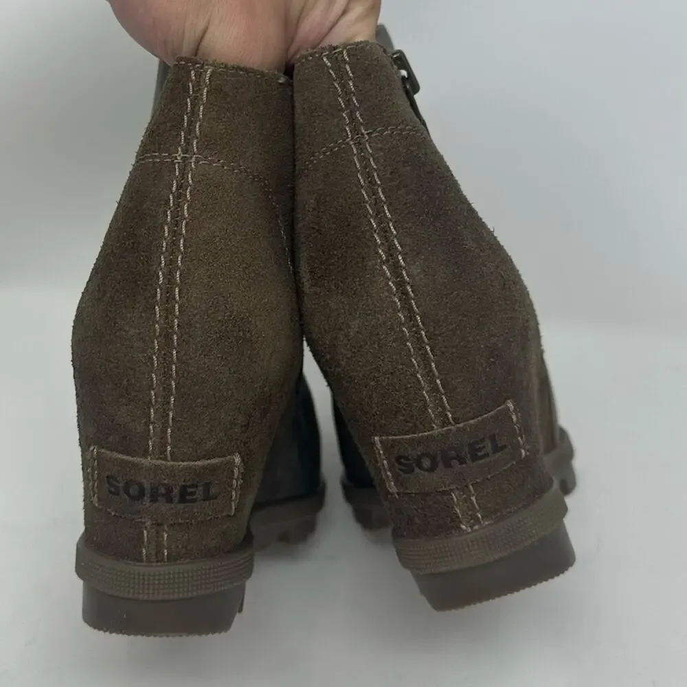 SOREL Joan Of Arctic Wedge ll Zip Leather Boots Brown Size 7 Winter Booties